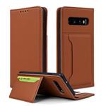 For Samsung Galaxy S10+ Strong Magnetism Liquid Feel Horizontal Flip Leather Case with Holder & Card Slots & Wallet(Brown)