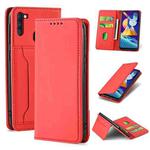 For Samsung Galaxy M11 Strong Magnetism Liquid Feel Horizontal Flip Leather Case with Holder & Card Slots & Wallet(Red)