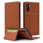 For Samsung Galaxy Note10 Strong Magnetism Liquid Feel Horizontal Flip Leather Case with Holder & Card Slots & Wallet(Brown)