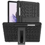 For Samsung Galaxy Tab S7 Lite T730 / T735 & S7+ T970 / T976B Tire Texture Shockproof TPU + PC Protective Case with Holder(Black)