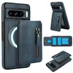 For Google Pixel 8 Pro Zipper Wallet Split MagSafe Leather Back Phone Case(Blue)