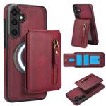 For Samsung Galaxy S25 5G Zipper Wallet Split MagSafe Leather Back Phone Case(Red)