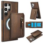 For Samsung Galaxy S24 Ultra 5G Zipper Wallet Split MagSafe Leather Back Phone Case(Brown)