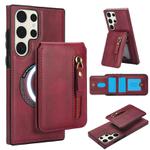 For Samsung Galaxy S23 Ultra 5G Zipper Wallet Split MagSafe Leather Back Phone Case(Red)