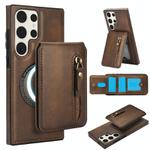 For Samsung Galaxy S23 Ultra 5G Zipper Wallet Split MagSafe Leather Back Phone Case(Brown)