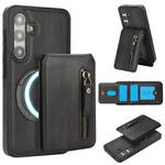 For Samsung Galaxy S24 FE 5G Zipper Wallet Split MagSafe Leather Back Phone Case(Black)