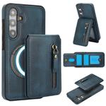For Samsung Galaxy S24 FE 5G Zipper Wallet Split MagSafe Leather Back Phone Case(Blue)