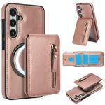 For Samsung Galaxy S24 FE 5G Zipper Wallet Split MagSafe Leather Back Phone Case(Rose Gold)