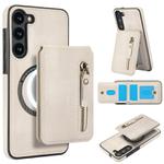 For Samsung Galaxy S23+ 5G Zipper Wallet Split MagSafe Leather Back Phone Case(White)