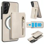 For Samsung Galaxy S21 5G Zipper Wallet Split MagSafe Leather Back Phone Case(White)