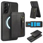 For Samsung Galaxy S21 5G Zipper Wallet Split MagSafe Leather Back Phone Case(Black)