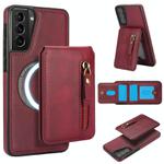 For Samsung Galaxy S21 5G Zipper Wallet Split MagSafe Leather Back Phone Case(Red)