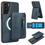 For Samsung Galaxy S21 5G Zipper Wallet Split MagSafe Leather Back Phone Case(Blue)