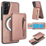 For Samsung Galaxy S21 5G Zipper Wallet Split MagSafe Leather Back Phone Case(Rose Gold)