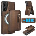 For Samsung Galaxy S21 5G Zipper Wallet Split MagSafe Leather Back Phone Case(Brown)