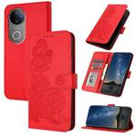 For vivo V50 Datura Flower Embossed Flip Leather Phone Case(Red)