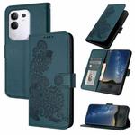 For vivo Y29 4G Datura Flower Embossed Flip Leather Phone Case(Dark Green)