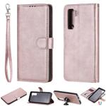 For Huawei Nova 7 SE 2 in 1 Solid Color Detachable PU Leather Case with Card Slots & Magnetic Holder & Photo Frame & Wallet & Strap(Rose Gold)