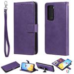 For Huawei P40 Lite 2 in 1 Solid Color Detachable PU Leather Case with Card Slots & Magnetic Holder & Photo Frame & Wallet & Strap(Purple)