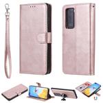 For Huawei P40 Lite 2 in 1 Solid Color Detachable PU Leather Case with Card Slots & Magnetic Holder & Photo Frame & Wallet & Strap(Rose Gold)