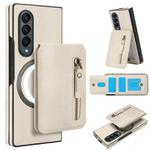 For Samsung Galaxy Z Fold3 5G Zipper Wallet Split MagSafe Leather Back Phone Case(White)