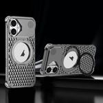 For iPhone 16 R-JUST RJ-64 Aromatherapy Heat Dissipation MagSafe Phone Case with Stand(Grey)