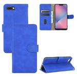 For OPPO A5(AX5) / A3s / A12e Solid Color Skin Feel Magnetic Buckle Horizontal Flip Calf Texture PU Leather Case with Holder & Card Slots & Wallet(Blue)