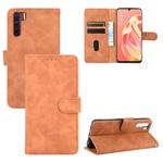 For OPPO A91 / F15 / Reno3(Southeast Asia Version) Solid Color Skin Feel Magnetic Buckle Horizontal Flip Calf Texture PU Leather Case with Holder & Card Slots & Wallet(Brown)