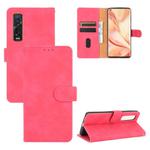 For OPPO Find X2 Pro Solid Color Skin Feel Magnetic Buckle Horizontal Flip Calf Texture PU Leather Case with Holder & Card Slots & Wallet(Rose Red)