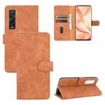 For OPPO Find X2 Pro Solid Color Skin Feel Magnetic Buckle Horizontal Flip Calf Texture PU Leather Case with Holder & Card Slots & Wallet(Brown)