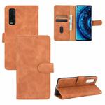 For OPPO Find X2 Solid Color Skin Feel Magnetic Buckle Horizontal Flip Calf Texture PU Leather Case with Holder & Card Slots & Wallet(Brown)