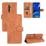 For OPPO Reno2 Z / F Solid Color Skin Feel Magnetic Buckle Horizontal Flip Calf Texture PU Leather Case with Holder & Card Slots & Wallet(Brown)