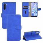 For OPPO Reno3 A(Japanese Version) Solid Color Skin Feel Magnetic Buckle Horizontal Flip Calf Texture PU Leather Case with Holder & Card Slots & Wallet(Blue)