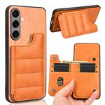 For Samsung Galaxy S25+ 5G Cow Pattern Sewing Card Bag Phone Case(Orange)