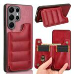 For Samsung Galaxy S25 Ultra 5G Cow Pattern Sewing Card Bag Phone Case(Red)