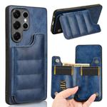 For Samsung Galaxy S25 Ultra 5G Cow Pattern Sewing Card Bag Phone Case(Blue)