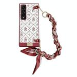 For Samsung Galaxy Z Fold4 Luck Flower Pattern TPU Phone Case With Strap(Red)
