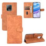 For Xiaomi Redmi 10X & 10X Pro 5G Solid Color Skin Feel Magnetic Buckle Horizontal Flip Calf Texture PU Leather Case with Holder & Card Slots & Wallet(Brown)