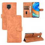 For Xiaomi Redmi Note 9S Solid Color Skin Feel Magnetic Buckle Horizontal Flip Calf Texture PU Leather Case with Holder & Card Slots & Wallet(Brown)