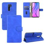 For Xiaomi Redmi 9 Solid Color Skin Feel Magnetic Buckle Horizontal Flip Calf Texture PU Leather Case with Holder & Card Slots & Wallet(Blue)