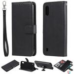 For Samsung Galaxy A01(EU Version) 2 in 1 Solid Color Detachable PU Leather Case with Card Slots & Magnetic Holder & Photo Frame & Wallet & Strap(Black)