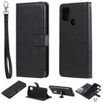 For Samsung Galaxy A21s 2 in 1 Solid Color Detachable PU Leather Case with Card Slots & Magnetic Holder & Photo Frame & Wallet & Strap(Black)