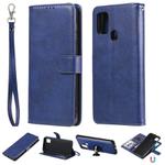 For Samsung Galaxy A21s 2 in 1 Solid Color Detachable PU Leather Case with Card Slots & Magnetic Holder & Photo Frame & Wallet & Strap(Blue)