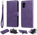 For Samsung Galaxy A71 5G 2 in 1 Solid Color Detachable PU Leather Case with Card Slots & Magnetic Holder & Photo Frame & Wallet & Strap(Purple)