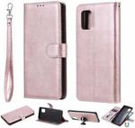 For Samsung Galaxy A71 5G 2 in 1 Solid Color Detachable PU Leather Case with Card Slots & Magnetic Holder & Photo Frame & Wallet & Strap(Rose Gold)