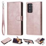 For Samsung Galaxy Note 20 2 in 1 Solid Color Detachable PU Leather Case with Card Slots & Magnetic Holder & Photo Frame & Wallet & Strap(Rose Gold)