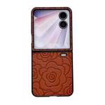 For Honor Magic V Flip 2 Impression Camellia Pattern Protective Phone Case(Brown)