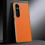 For Samsung Galaxy S25+ 5G Genuine Leather PC Phone Case(Orange)