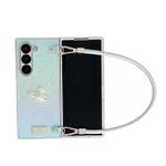 For Samsung Galaxy Z Fold4 5G Kirin Pattern Full Coverage Phone Case with Wrist Strap(Blue)