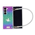 For Samsung Galaxy Z Fold4 5G Kirin Pattern Full Coverage Phone Case with Wrist Strap(Rainbow)
